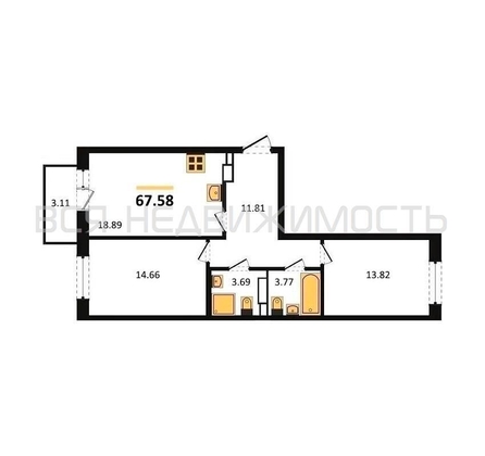 2-комнатная квартира, 67.58кв.м - изображение