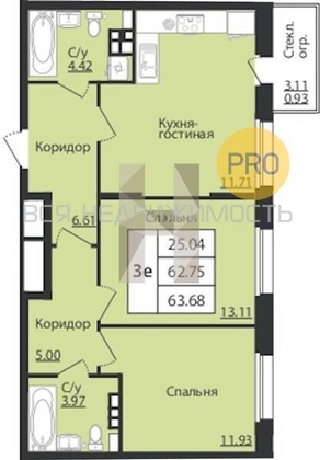 1-комнатная квартира, 63.68кв.м 1-комнатная квартира, 63.68кв.м - изображение