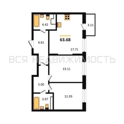 2-комнатная квартира, 63.68кв.м 2-комнатная квартира, 63.68кв.м - изображение 1