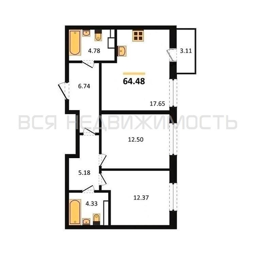 2-комнатная квартира, 64.48кв.м - изображение 0