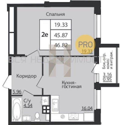2-комнатная квартира, 46.82кв.м 2-комнатная квартира, 46.82кв.м - изображение