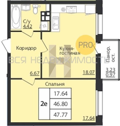 2-комнатная квартира, 47.77кв.м - изображение