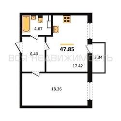 1-комнатная квартира, 47.85кв.м - изображение 1