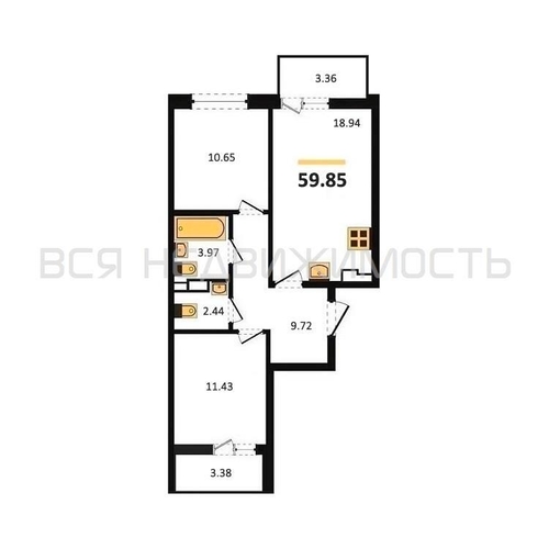 2-комнатная квартира, 59.85кв.м - изображение 0