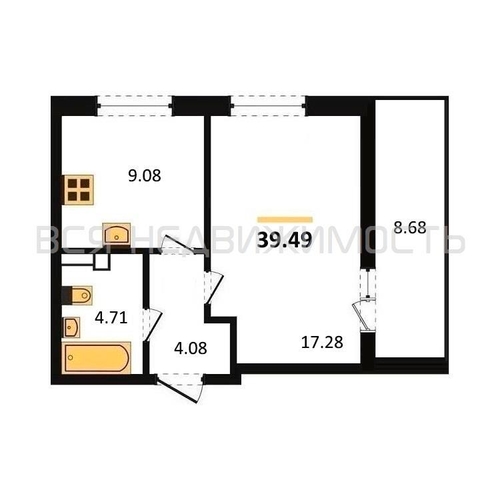 1-комнатная квартира, 39.49кв.м - изображение 0