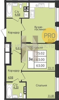 1-комнатная квартира, 63кв.м - изображение