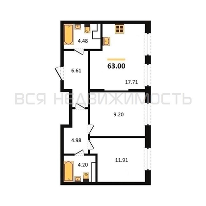 2-комнатная квартира, 63кв.м - изображение