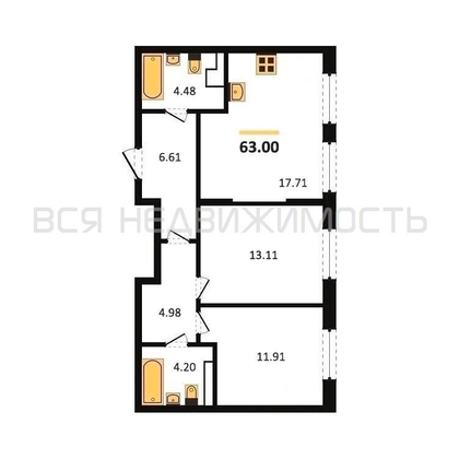 2-комнатная квартира, 63кв.м - изображение