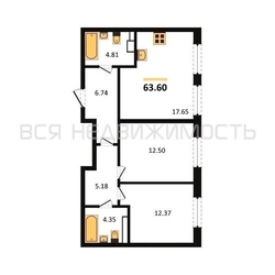 2-комнатная квартира, 63.6кв.м - изображение 1