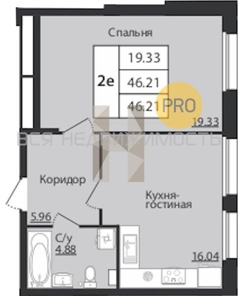2-комнатная квартира, 46.21кв.м - изображение