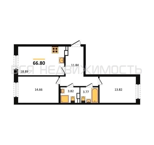 2-комнатная квартира, 66.8кв.м - изображение 0
