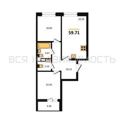 2-комнатная квартира, 59.71кв.м - изображение 1