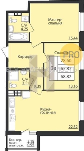 1-комнатная квартира, 68.82кв.м - изображение 0