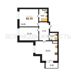 2-комнатная квартира, 65.72кв.м 2-комнатная квартира, 65.72кв.м - изображение 1