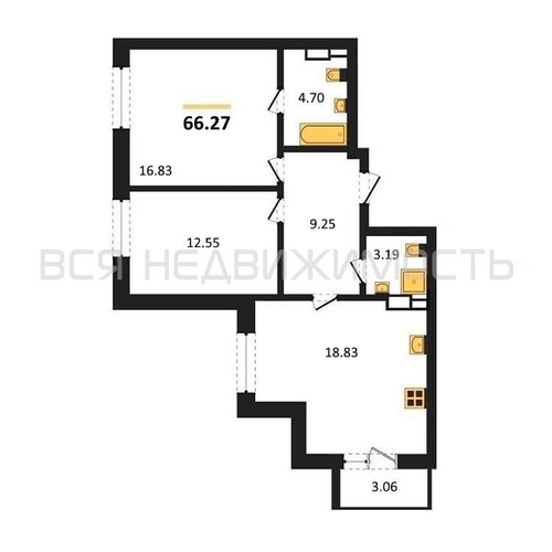 2-комнатная квартира, 66.27кв.м - изображение 0