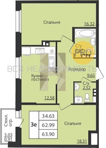 1-комнатная квартира, 63.9кв.м - изображение 0
