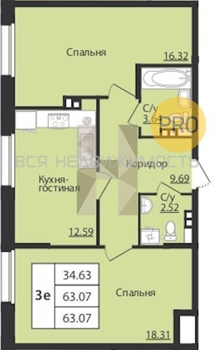 1-комнатная квартира, 63.07кв.м - изображение 0