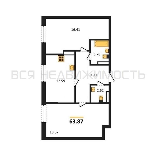 2-комнатная квартира, 63.87кв.м - изображение 0