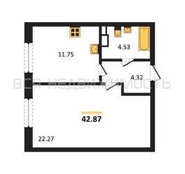 1-комнатная квартира, 42.87кв.м - изображение 1