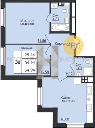 1-комнатная квартира, 64.94кв.м - изображение