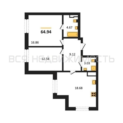 2-комнатная квартира, 64.94кв.м - изображение