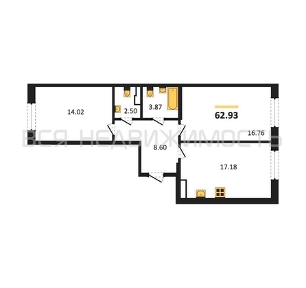 2-комнатная квартира, 62.93кв.м - изображение