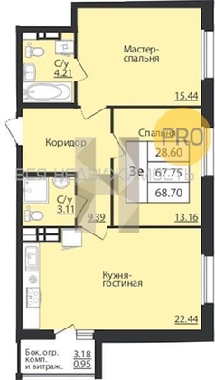 1-комнатная квартира, 68.7кв.м - изображение