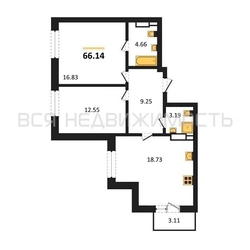 2-комнатная квартира, 66.14кв.м - изображение 1