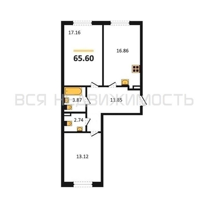 2-комнатная квартира, 65.6кв.м - изображение