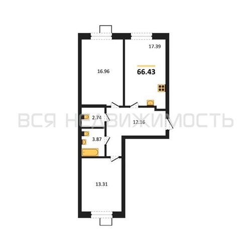 2-комнатная квартира, 66.43кв.м - изображение 0