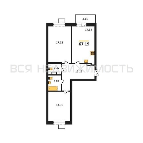 2-комнатная квартира, 67.19кв.м - изображение 0