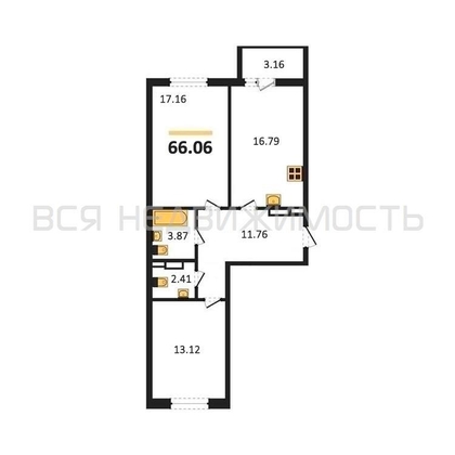 2-комнатная квартира, 66.06кв.м - изображение
