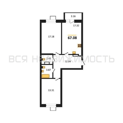 2-комнатная квартира, 67.08кв.м - изображение