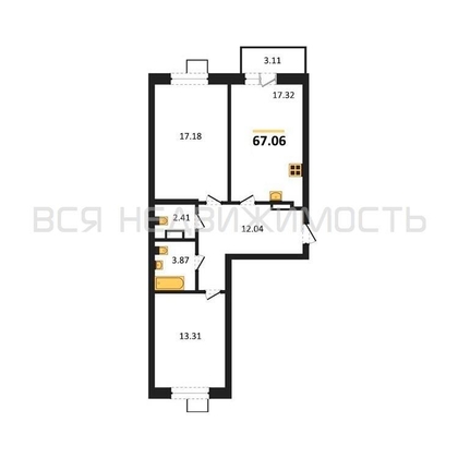 2-комнатная квартира, 67.06кв.м - изображение