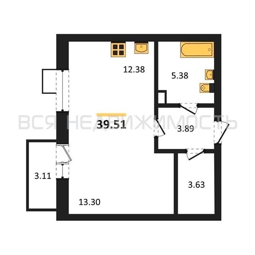 квартира-студия, 39,51кв.м. - изображение 0
