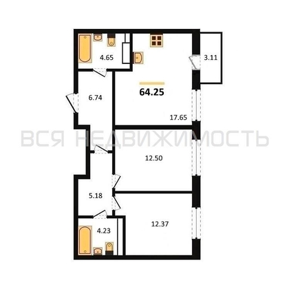 2-комнатная квартира, 64.25кв.м - изображение