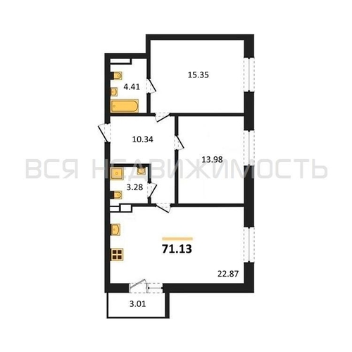 2-комнатная квартира, 71.13кв.м - изображение 0