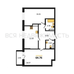 2-комнатная квартира, 64.76кв.м - изображение 1