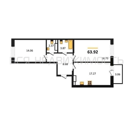 2-комнатная квартира, 63.92кв.м - изображение