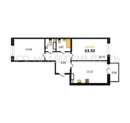 2-комнатная квартира, 63.92кв.м - изображение 1