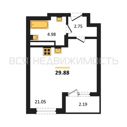 квартира-студия, 29,88кв.м. квартира-студия, 29,88кв.м. - изображение