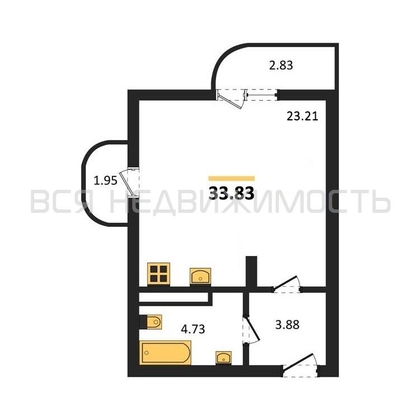 квартира-студия, 33,83кв.м. - изображение