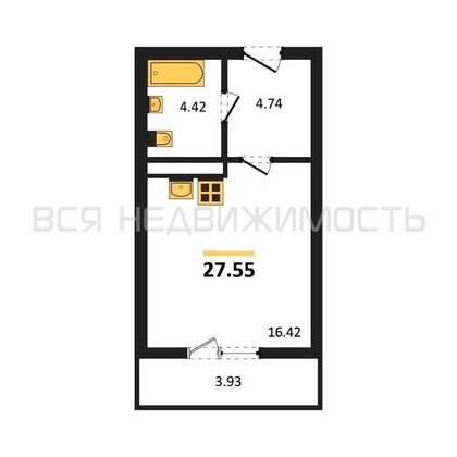 квартира-студия, 27,55кв.м. - изображение