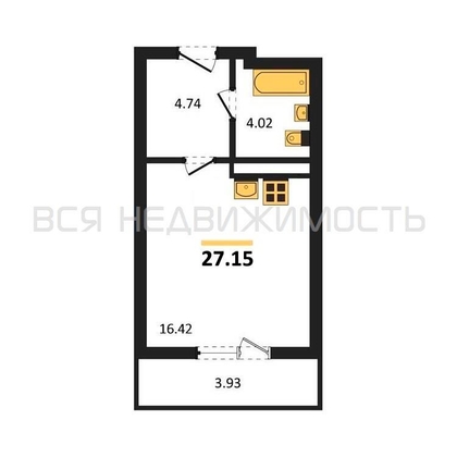квартира-студия, 27,15кв.м. - изображение