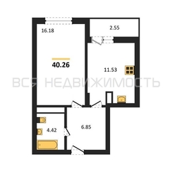 1-комнатная квартира, 40.26кв.м 1-комнатная квартира, 40.26кв.м - изображение 1