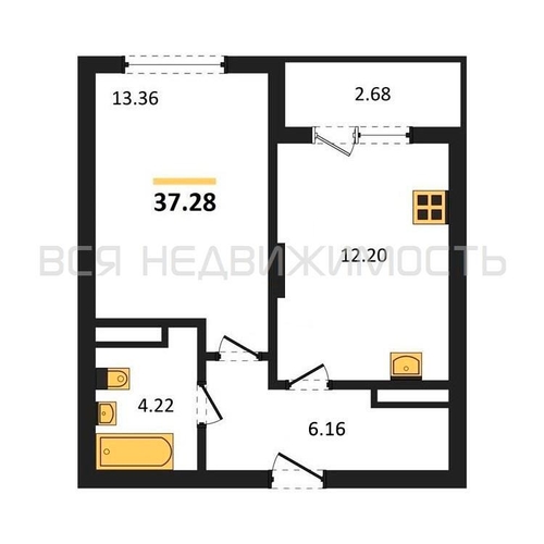 1-комнатная квартира, 37.28кв.м - изображение 0