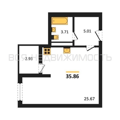 квартира-студия, 35,86кв.м. - изображение