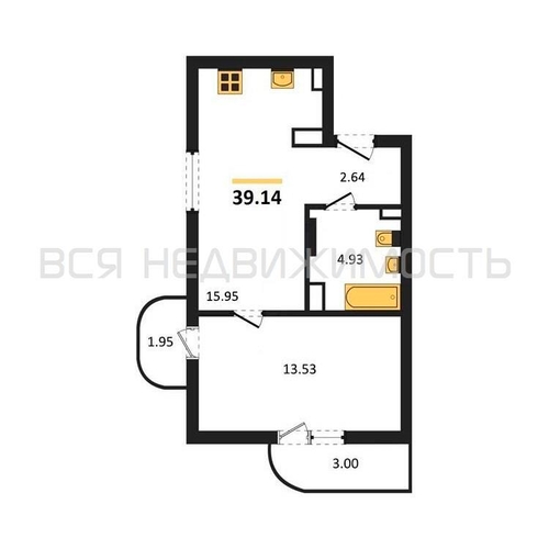 1-комнатная квартира, 39.14кв.м - изображение 0