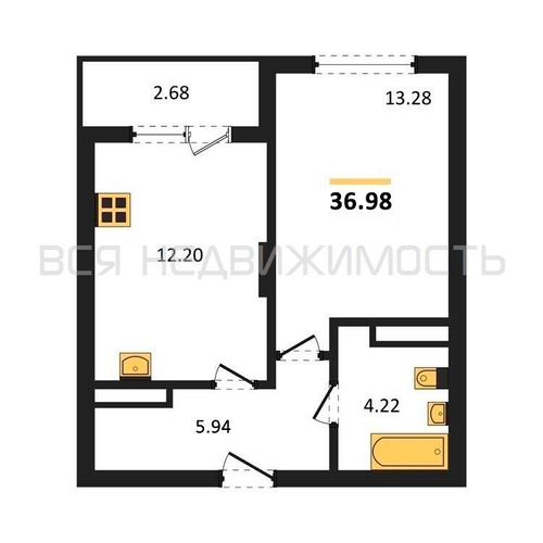 1-комнатная квартира, 36.98кв.м - изображение 0