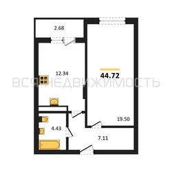 1-комнатная квартира, 44.72кв.м - изображение 1